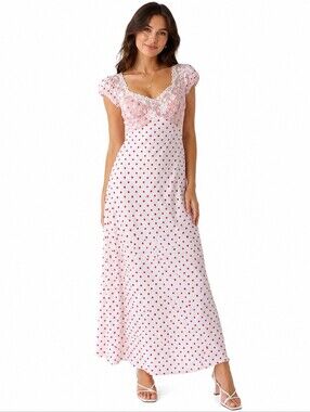 NWOT THIRTY/THIRTY LA Pink Polka Dot Lace Maxi Dress – Open Back – Size Medium